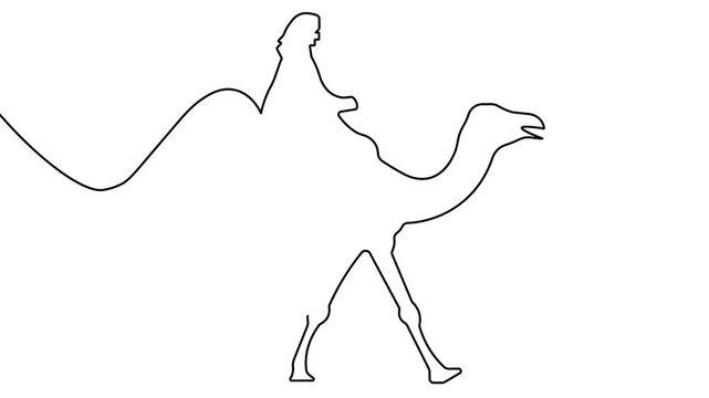 Animated dromedary camel continuous line drawing minimal desert loop
