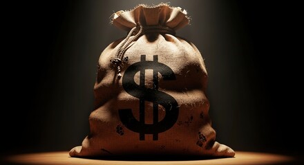 A money bag with a dollar sign on a dark background