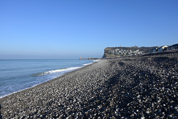 The Normandy Coast at F&egrave;camp, France. Cliff line, beach and details of the normandy coast at F&egrave;camp. The English Channel from the french side.