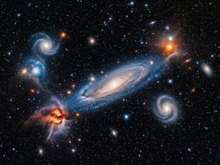 A stunning cosmic view of multiple galaxies and stars in deep space with vibrant colors and intricate details