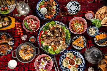 Traditional Central Asian Festive Food Table