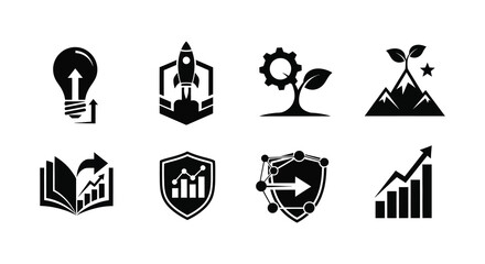 Diverse business icons representing ideas growth strategy and success in a striking silhouette © Pvect02