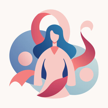 Abstract female figure made of soft organic shapes, artistic minimalist vector design representing nature, growth, and femininity.