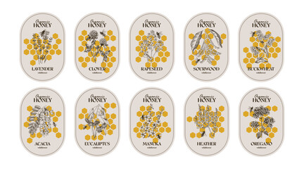 Set of honey labels vector