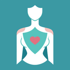 Minimalist Female Silhouette with Protective Shield Icon for Women's Health Safety and Empowerment