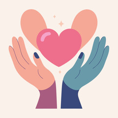 Supportive Hands Illustration with Two Abstract Female Hands Cradling a Symbol of Care and Community
