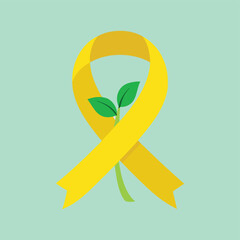Minimalist Yellow Ribbon Graphic Symbol for Bone Cancer and Sarcoma Awareness, Support Our Troops Military Concept, Vector Illustration Representing Growth and Path