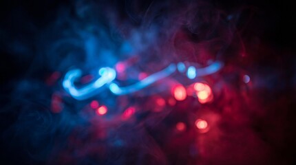 Abstract Light Trails in Red and Blue Illuminating a Dark Smoky Background