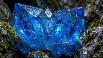 Close Up of a Stunning Blue Crystal Geode with Intricate Patterns and Sparkling Facets in Nature