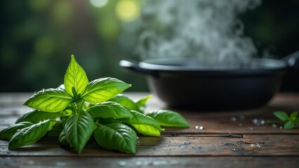 Fresh Basil with Steaming Pot