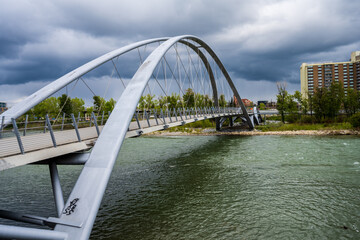 Pedestrian arch bridge over the Bow River in Calgary