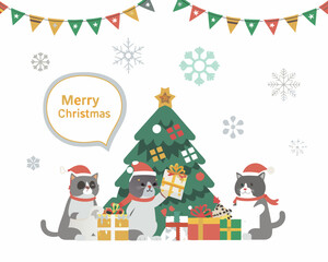 Festive christmas scene with cats tree and decorations for holiday greetings © Indira