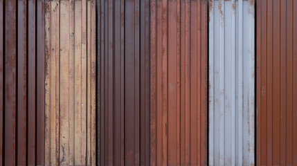 Weathered metal wall: textured abstract of industrial aesthetics. Corrugated iron with rusty hues, creating a raw, vintage feel. Perfect for urban backdrops & designs.