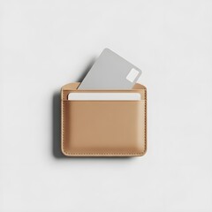 3D minimalist brown wallet icon with credit card on white background