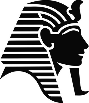 Black silhouette profile of an ancient Egyptian pharaoh wearing a nemes headdress vector illustration