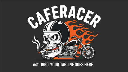 Skull Motorbike with Flames Graphic Design.