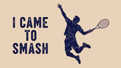 Energetic tennis player jumping with racket. © KMB