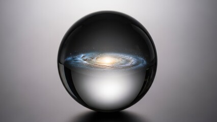 A galaxy is encapsulated within a crystal sphere, with a gradient background, light and reflection