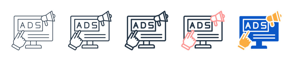 Online Ads different style icons set vector illustration. 