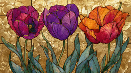 Stained Glass Tulip Flowers Decorative Floral Illustration