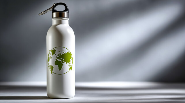 Stay hydrated while thinking about the planet! A reusable water bottle with a world map emphasizes our global responsibility.