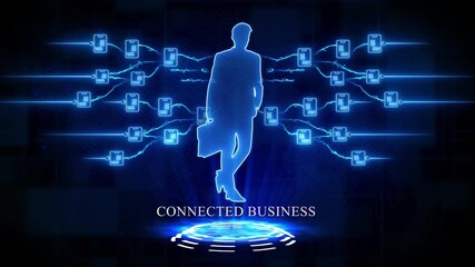 Silhouette of a businessman connected to a digital network of devices technology - Powered by Adobe