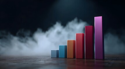 Abstract bar chart representing upward financial growth amidst atmospheric fog and dramatic lighting