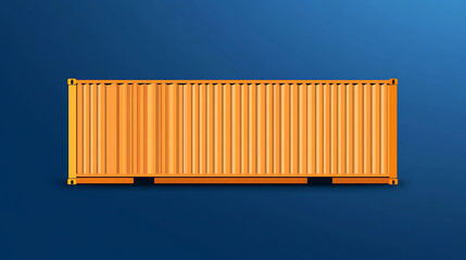 Orange intermodal container set against a dark blue gradient background. Minimalist style, geometric shapes, and strong lines. Industrial design with a clean, modern look.
