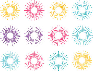 Line firecrackers, fireworks line icon, festive firecracker, colorful radial firework linear sun icons, celebration design, overlay effect, simple vector set