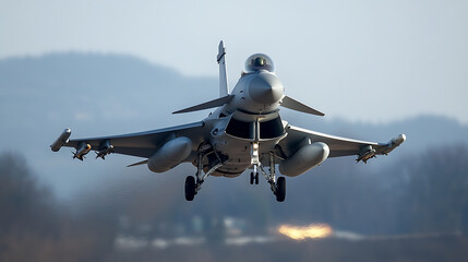 A fighter jet soars through the sky, its powerful engines leaving a trail of fire, showcasing the pinnacle of aviation and technological prowess in the field of aerospace.