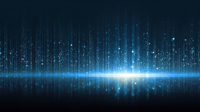 Abstract digital data stream with glowing particles, light, and energy waves, representing technology, information, and futuristic cyber concepts as a visual background. - Powered by Adobe
