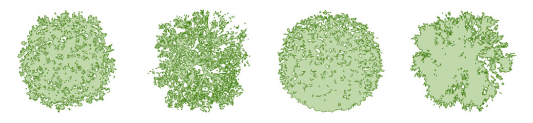 Tree Top View CAD Blocks, Green Canopy Vector Elements for Landscape Architecture