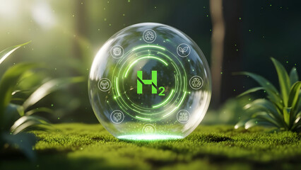 Glowing green crystal orb in mossy forest with ethereal light and ancient symbols
