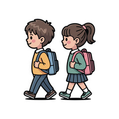 Adorable School Children with Backpacks &ndash; Kids Illustration