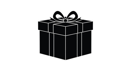 A simple black gift box with a decorative bow on top presented as a silhouette