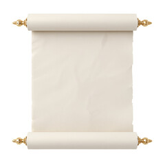 Blank Parchment Scroll With Decorative Ends in Neutral Color Displayed on a White Background