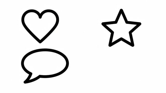 Simple Black Outline Vector Icons Set: Heart, Star, and Speech Bubble