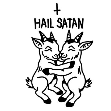 Cute Satanic Baby Goats Hugging With Inverted Cross Design