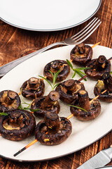 Fototapeta premium Roasted mushroom skewers, vegetable kebab.