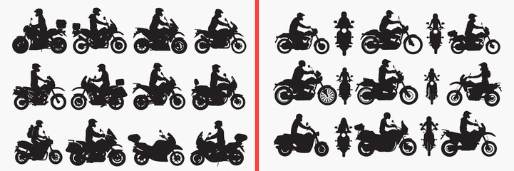 motorcycle action silhouette vector, racing bike black silhouettes, speed bike illustration set, stunt rider outline art, extreme biking vector collection, motor racing icon set, bike stunt clipart si © Geetaroy