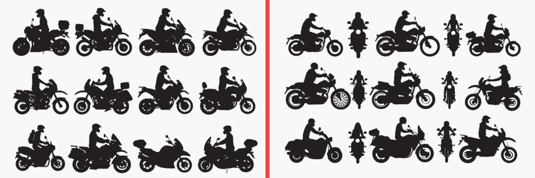 motorcycle action silhouette vector, racing bike black silhouettes, speed bike illustration set, stunt rider outline art, extreme biking vector collection, motor racing icon set, bike stunt clipart si