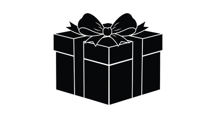 A beautifully wrapped gift box with a decorative bow presented in stark black silhouette
