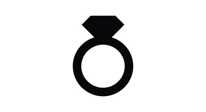 A simple black and white depiction of a diamond ring with a circular band silhouette