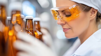 Technologist oversees beer bottling process in vibrant factory environment
