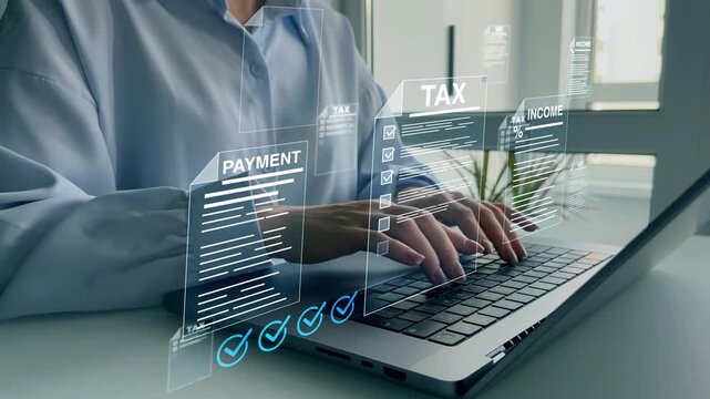 Tax and vat concept. Online tax and vat services with fast, secure e-payments. Calculate, file, pay, and track taxes easily through a simple digital platform.	
