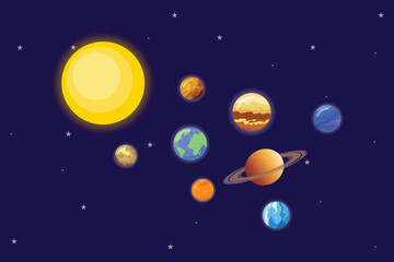 Moon star Sun planet Concept. Colored flat vector illustration isolated