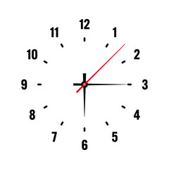 Mechanical clock face with arabic numerals, bezel. Watch dial with minute, hour marks and numbers. Timer or stopwatch element. Blank measuring circle scale with divisions. Vector illustration