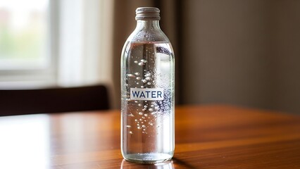Clear glass bottle of pure water.