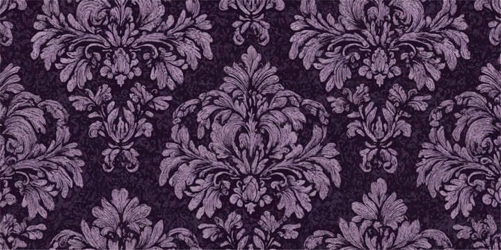 Vintage purple damask wallpaper pattern isolated on white background, illustration