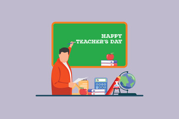  Teacher day Concept. Colored flat vector illustration isolated